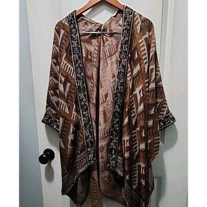 Soft Surroundings Kimono Cardigan One Size Brown Geometric Burnout Boho Jacket